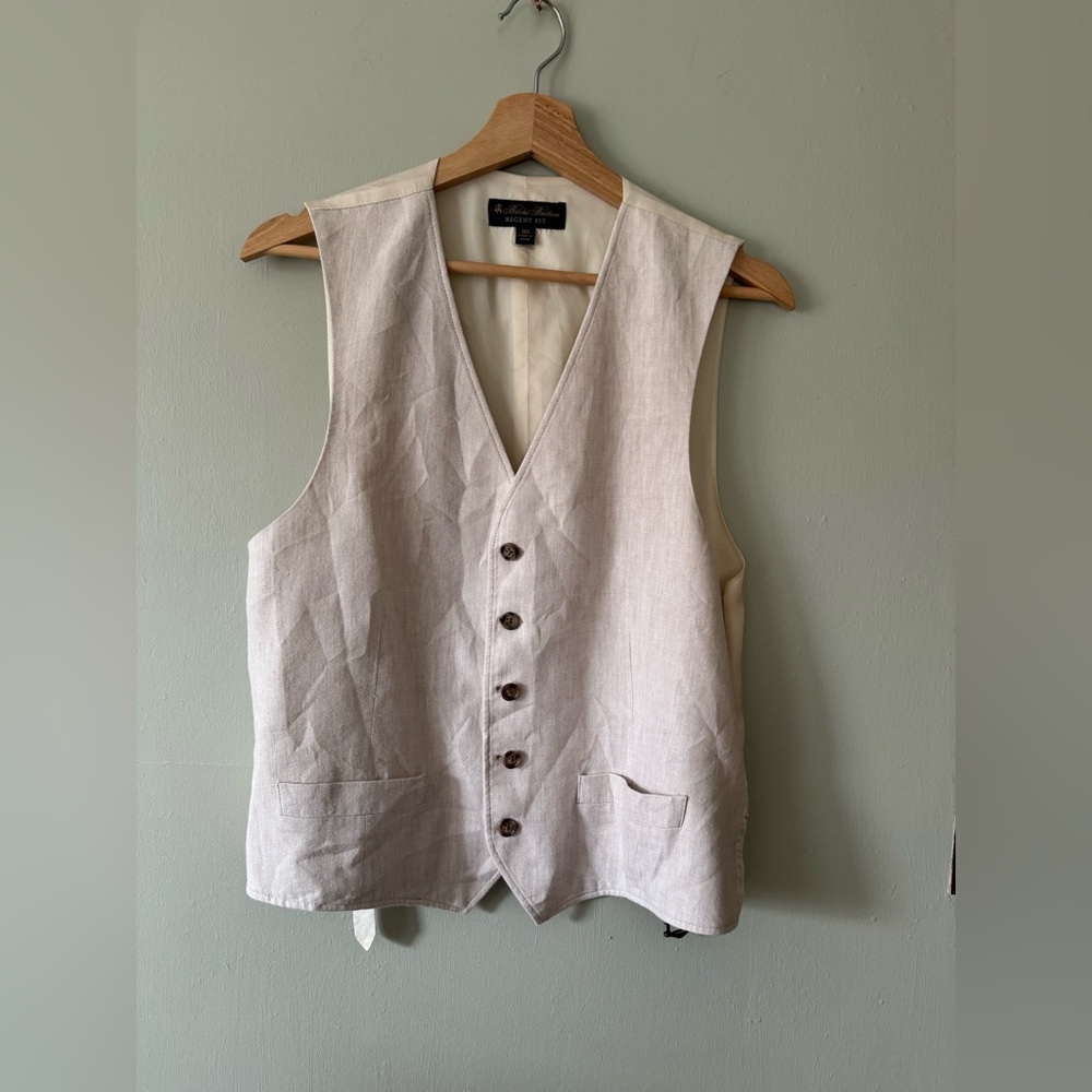 Brooks Brothers Regent Fit Linen Suit Set Vest & Pants Beige 38R / 32x30